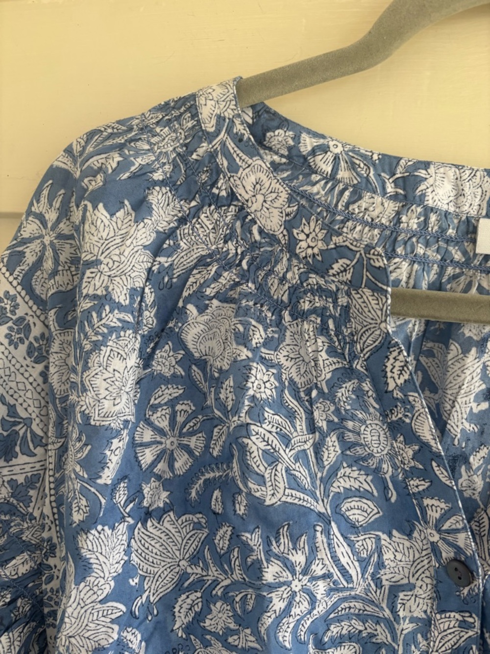 Pure Jill Hand Block Printed Foral 3/4 Sleeve Cotton Top Size Large NWT - Picture 9 of 14